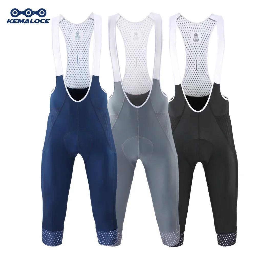 KEMALOCE hommes cyclisme 3/4 pantalons Shorts blanc bleu/noir/gris 5D Gel Pad vtt vélo bavoir pantal