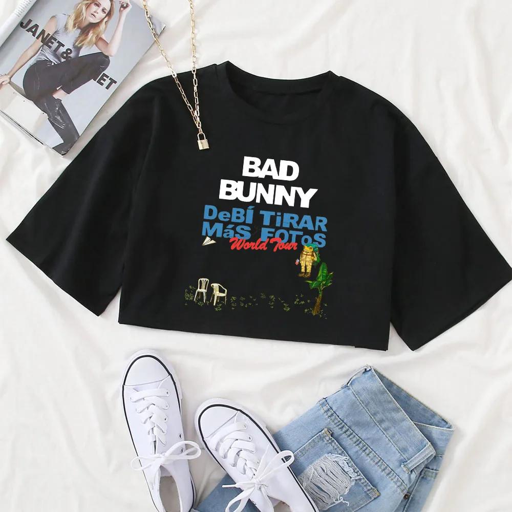 T-shirt Bad Bunny Tour 2025-2026 pour femme, col rond, manches courtes, crop top, cadeau pour les fa