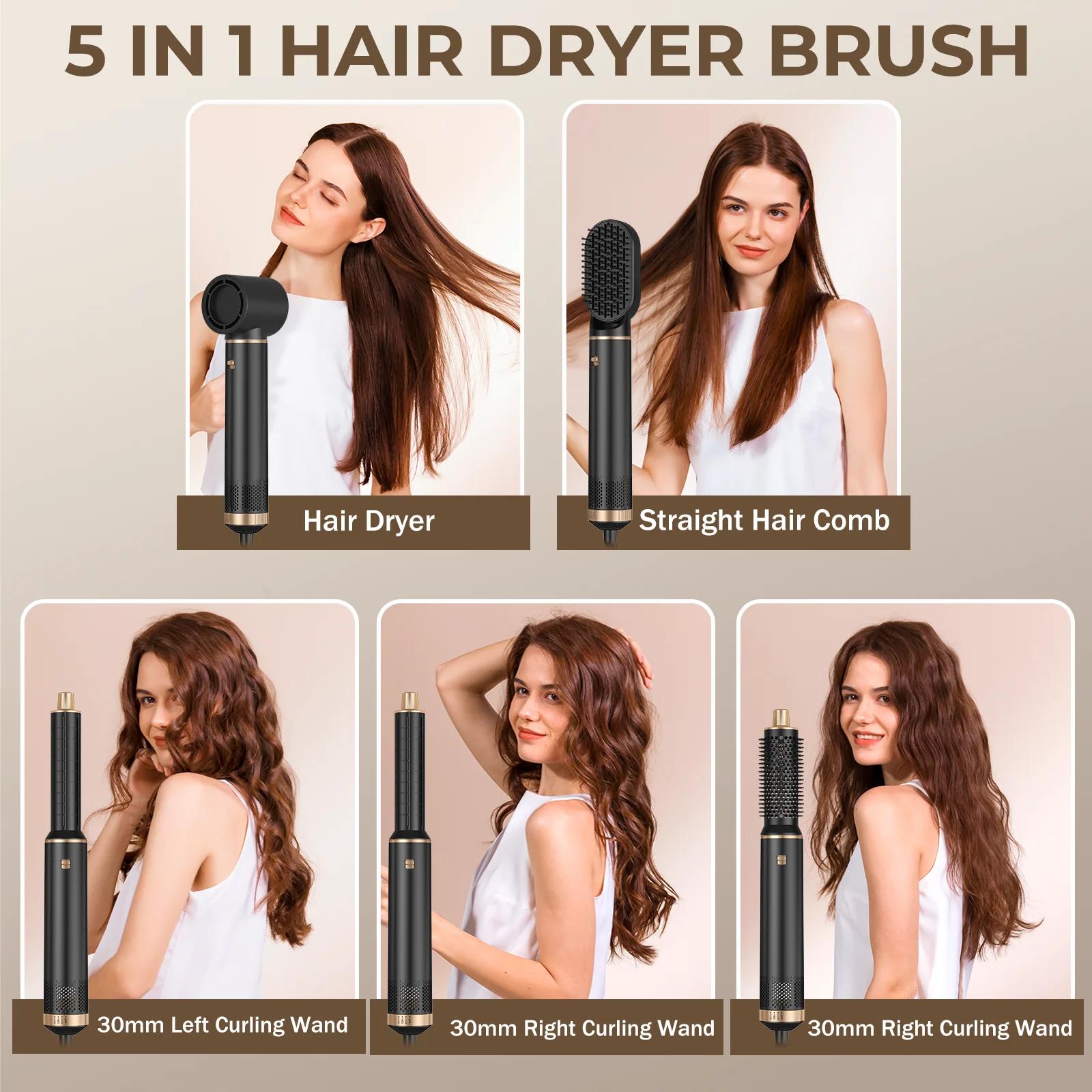 Sèche-cheveux 5 en 1, peigne électrique, lisseur à ions négatifs, fer à friser, brosse chauffante mu