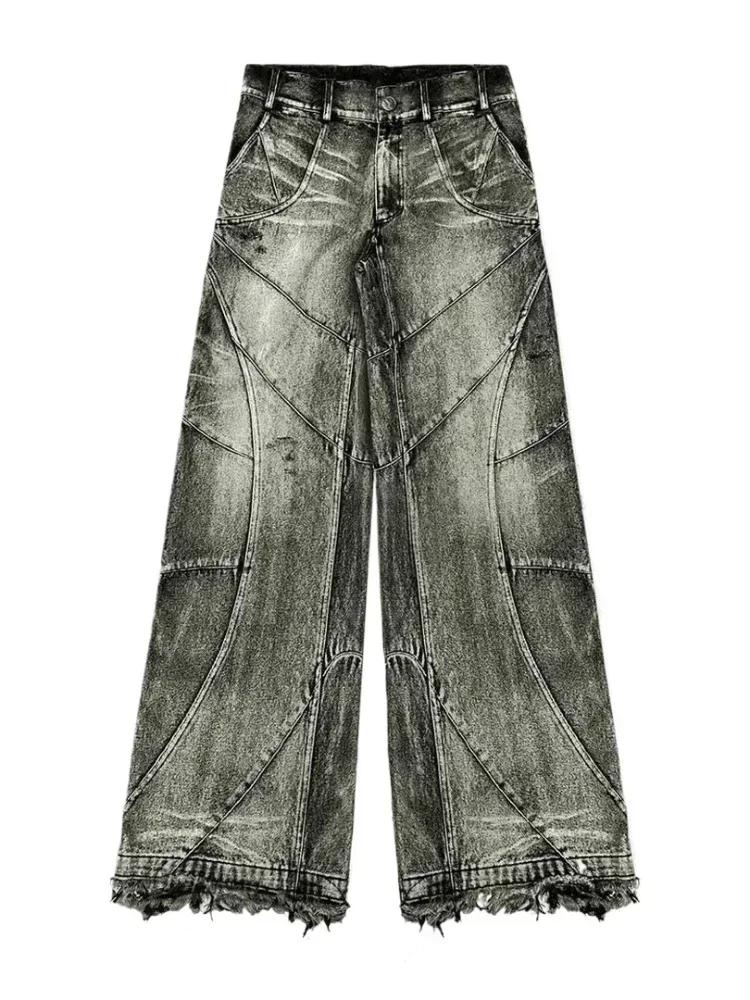 Jeans vintage Y2K streetwear punk hip hop pour femmes, pantalon grunge baggy déchiré, denim délavé,