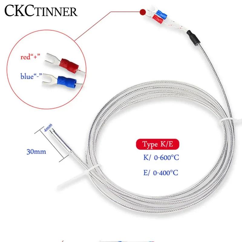 Thermocouple de Type K 4x30mm, 1/2/3/4/5M, Type de sonde, fil tressé blindé, capteur de température