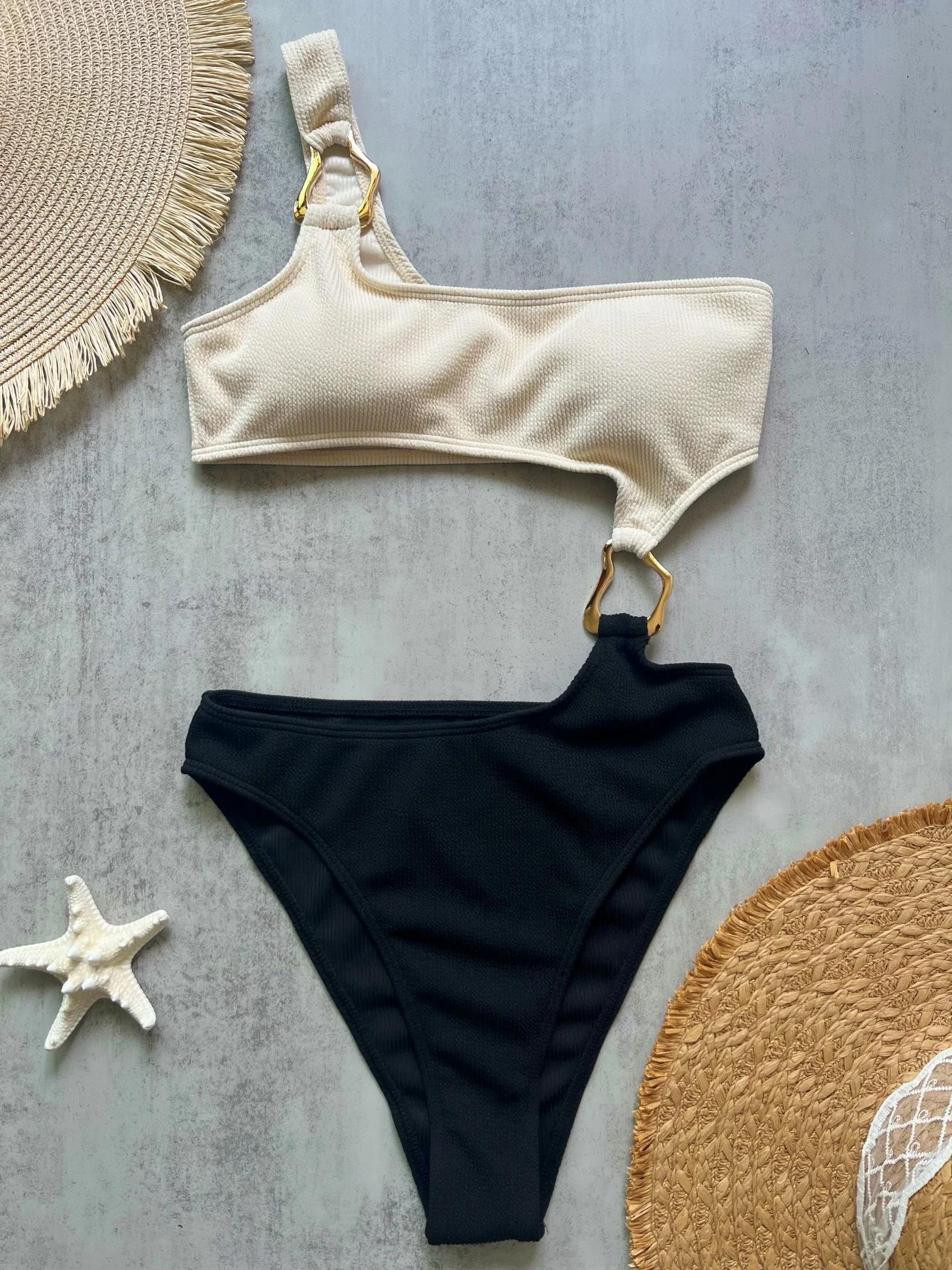 Nouveau épissage asymétrique une épaule une pièce maillot de bain femmes maillots de bain femme anne