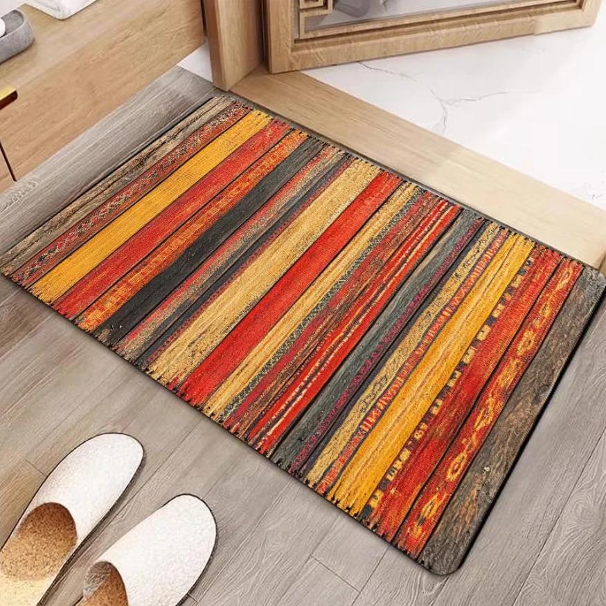 Tapis de porte extérieur durable avec motif bois rustique, idéal pour terrasse, camping-car et jardi