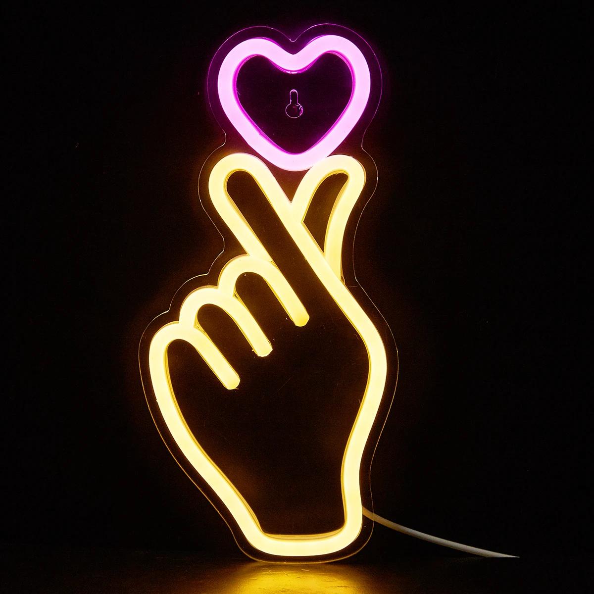 Chi-buy LED néon main + coeur USB alimenté enseignes au néon veilleuse 3D mur Art & salle de jeu cha