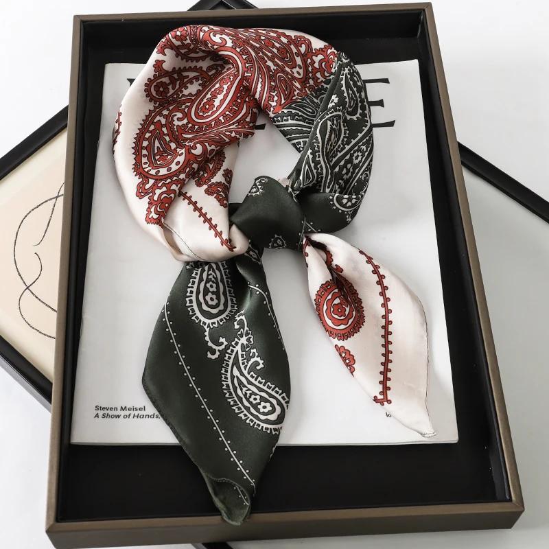 Foulard de luxe 60 couleurs pour femme, 70*70 cm, effet soie, carré, pour cheveux, châle en satin, g