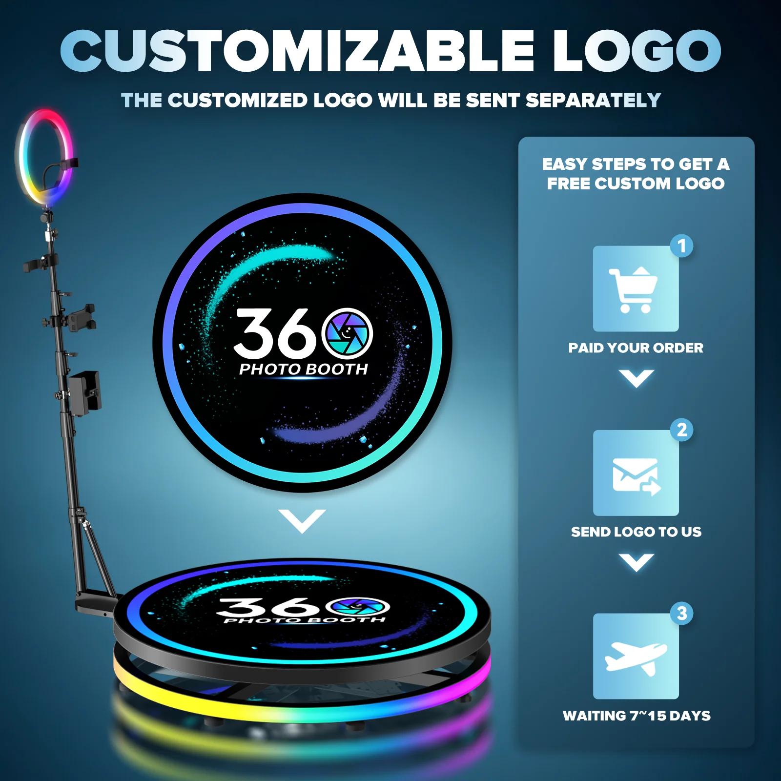 Plateforme rotative 360 pour cabine photo selfie avec anneau lumineux RGB pour location événementiel