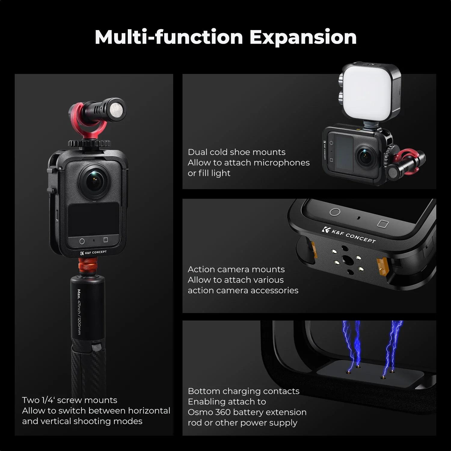 K&F CONCEPT Cage en Aluminium pour Appareil Photo pour DJI Osmo 360 Étui de Protection avec Cache Ob