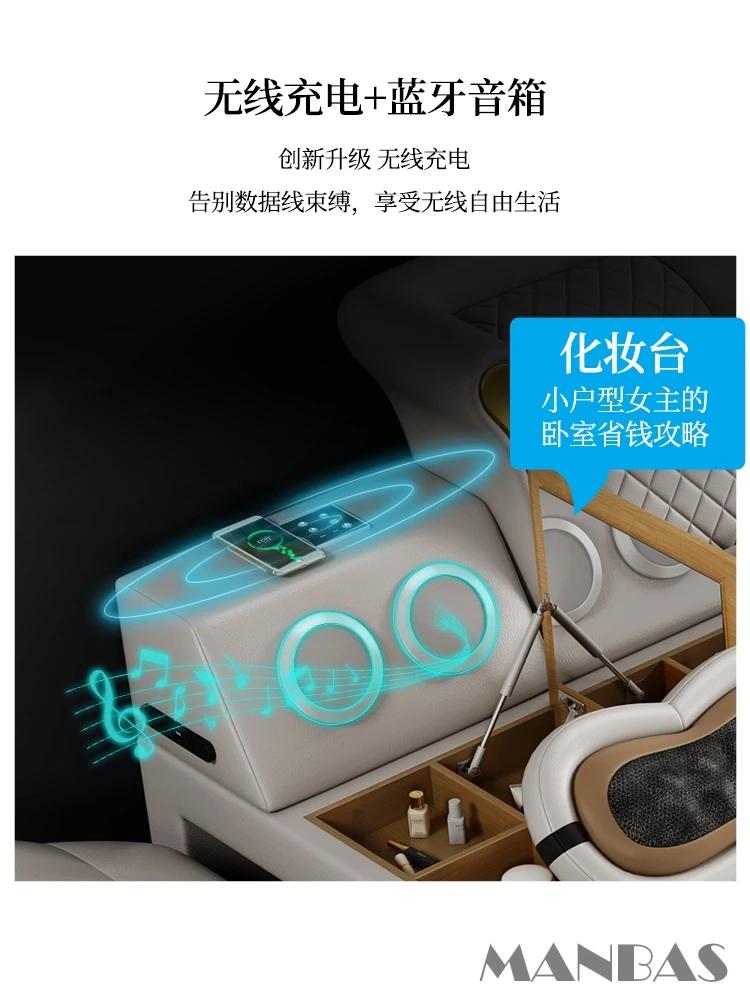 MINGDIBAO-Lit intelligent pour 2 personnes avec cadre King Size, lit Queen, cuir véritable, massage,