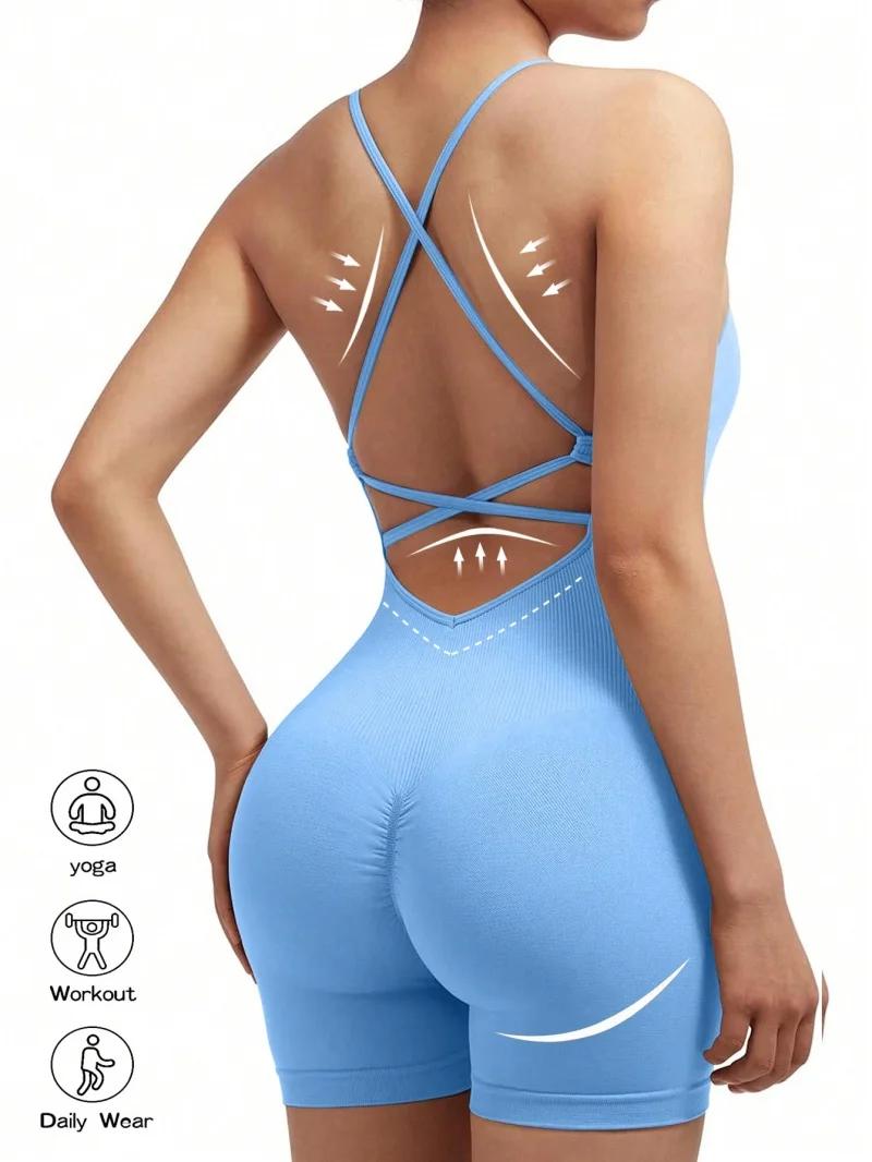 Combinaison de Fitness Sexy pour femmes, combishort de sport réglable croisé, une pièce, combinaison