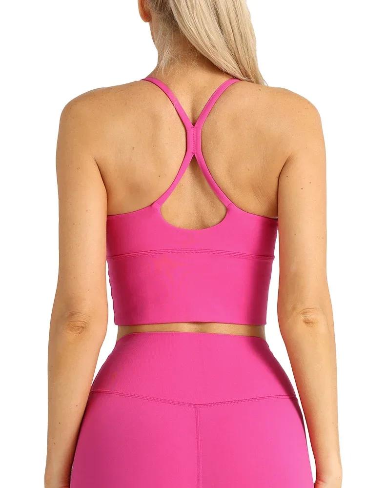 Couleur unie femmes gymnastique Yoga sensation nue Sexy dos croisé Y forme soutien-gorge de sport Fi