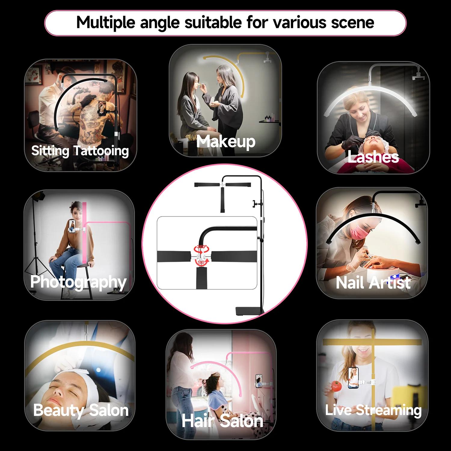 Extensions de Cils LED avec Logo Gratuit, 23 Pouces, 45W, Télécommande, Design Demi-Lune, Lampe de L
