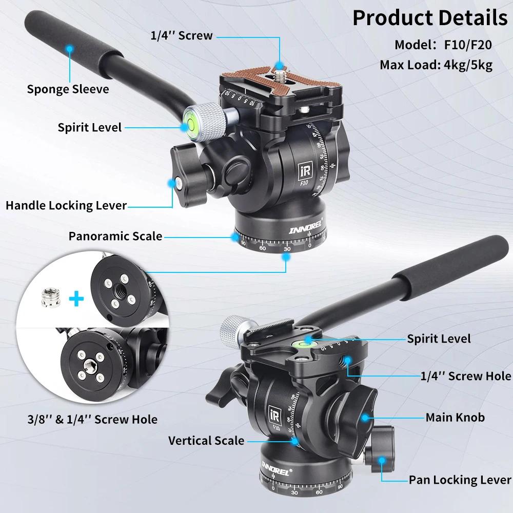 INNOREL F10/F20 Mini tête d'inclinaison de tête fluide de trépied, tête de trépied vidéo de caméra e