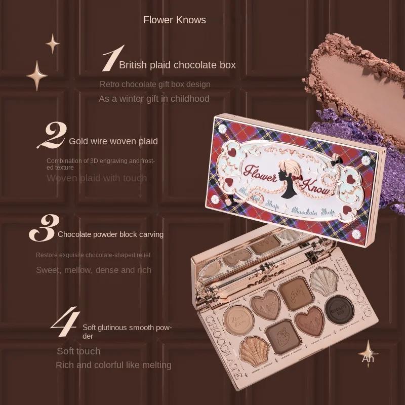 Flower Knows Chocolate Shop Palette de fards à paupières hautement pigmentée Shimmer Mat Glitter Omb