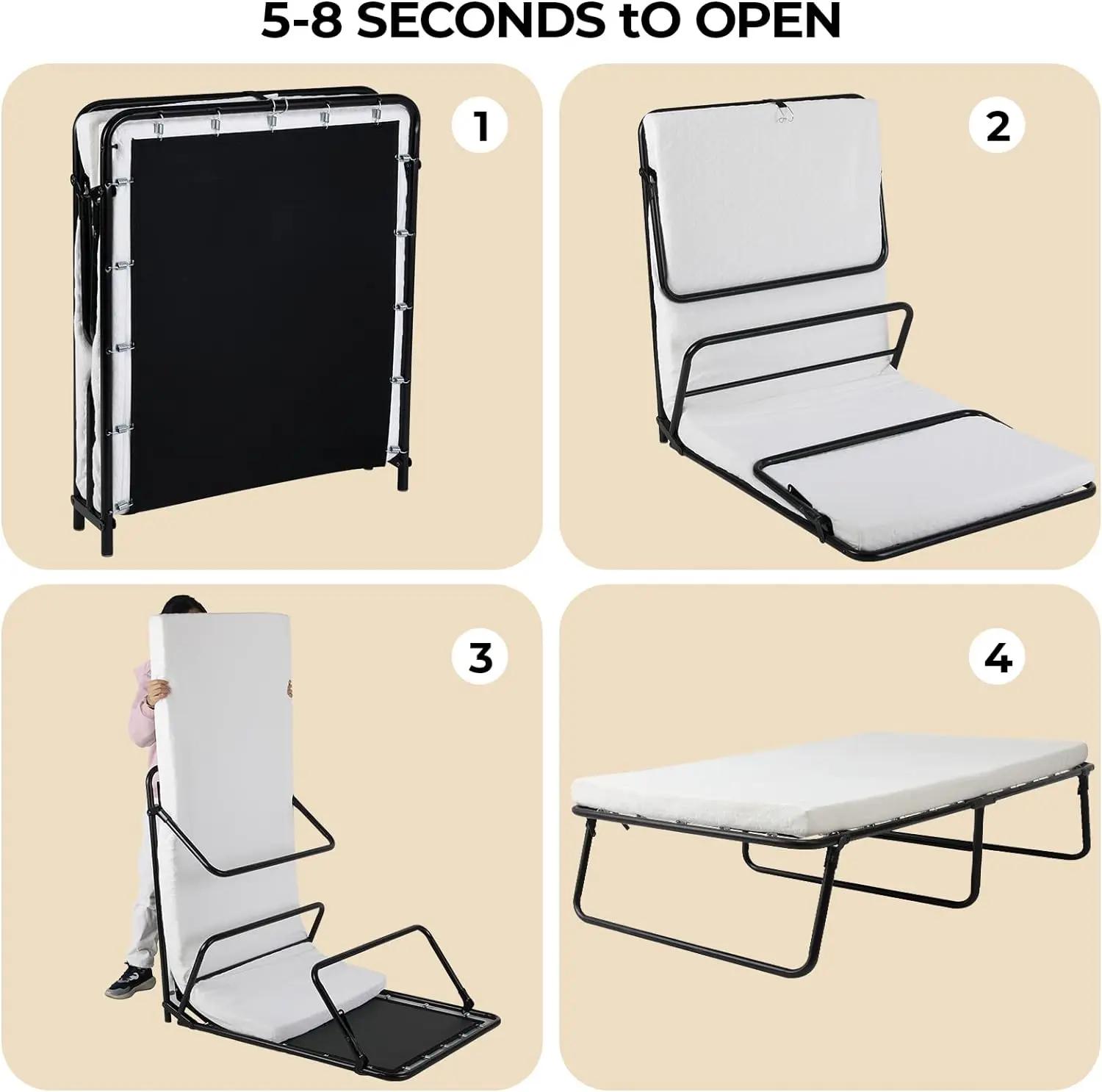 Lit pliant pliant avec matelas en mousse à mémoire de forme, cadre métallique, lit d'invité, 75 po x