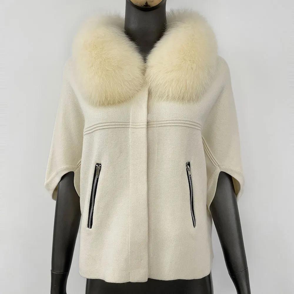 FURYOURSELF 2025 nouveau réel renard raton laveur col de fourrure manteau tricoté pull femmes à manc