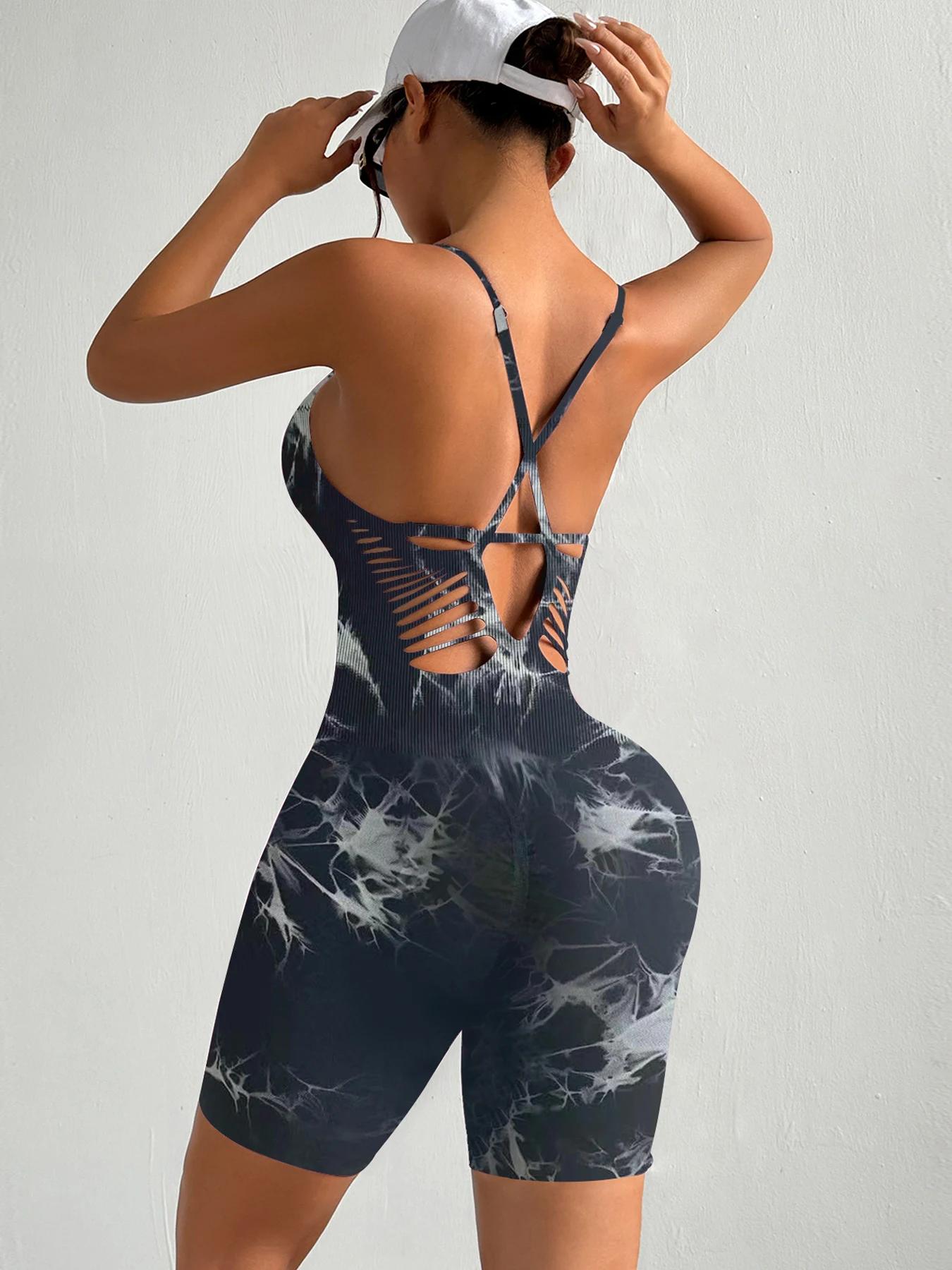 Combinaisons d'entraînement de Yoga sans couture pour femmes, teinture par nouage, bretelles sexy, m