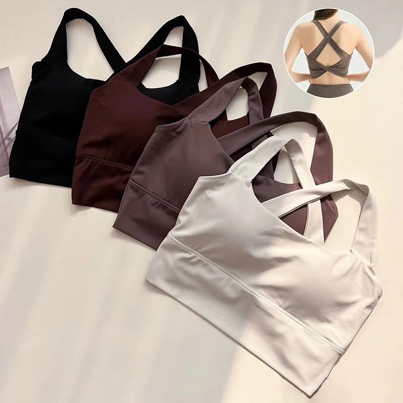 Brassière de sport pour femme à dos croisé, design dos élégant, pour entraînement d'intensité moyenn