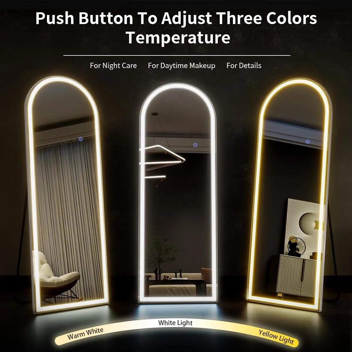 Miroir pleine longueur arqué 63 "x 20" avec lumières, miroir LED pleine longueur, miroir de sol écla