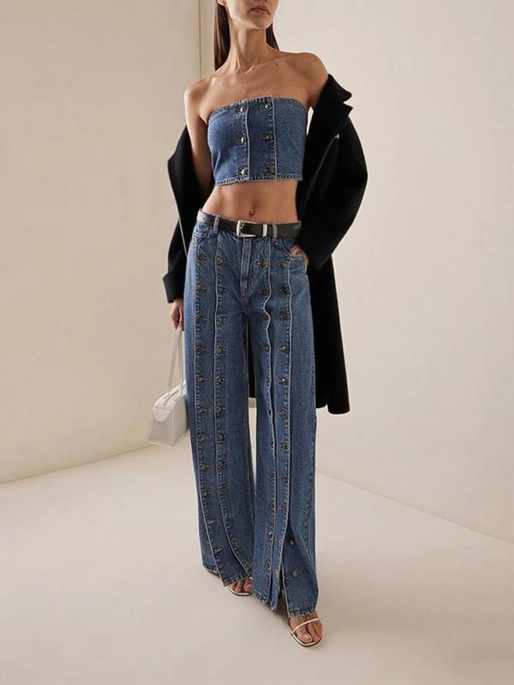 Femmes printemps automne élégant bouton jean pantalon 2025 nouveau Vintage Denim Long Vintage pantal