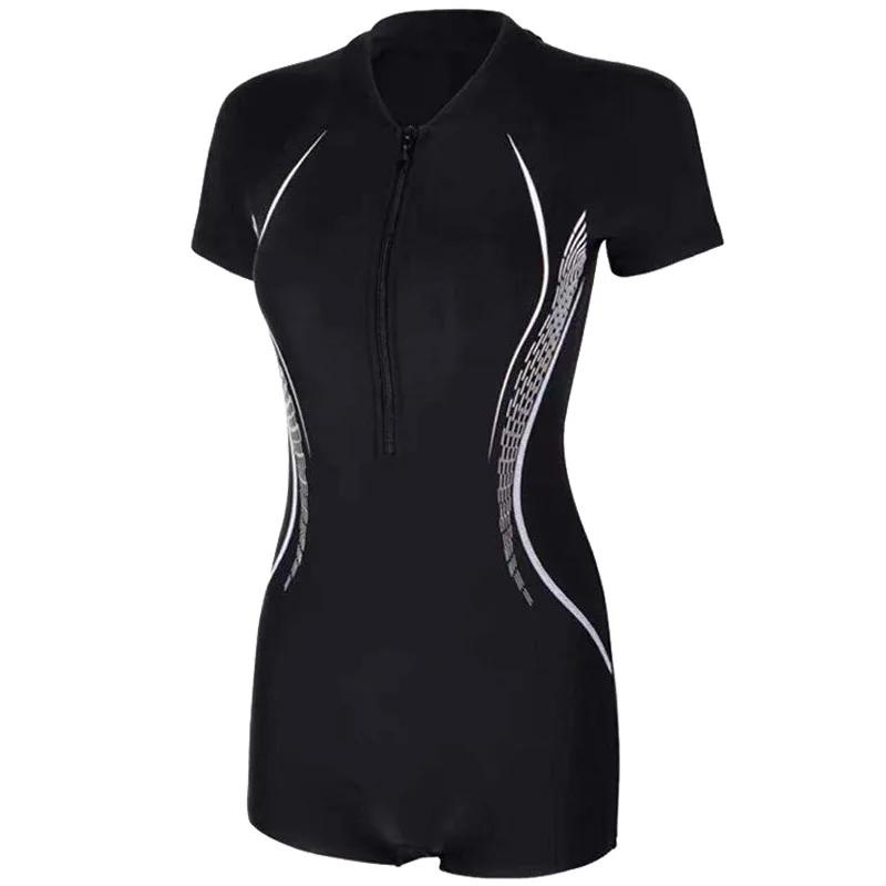 Femmes une pièce imperméable athlétique Protection solaire plage maillot de bain à manches courtes s