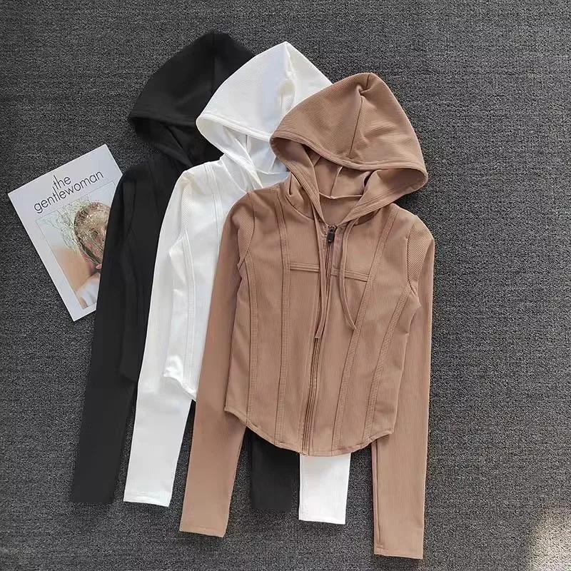 Manteau de fitness femme cardigan à capuche sportif pour yoga et running confortable
