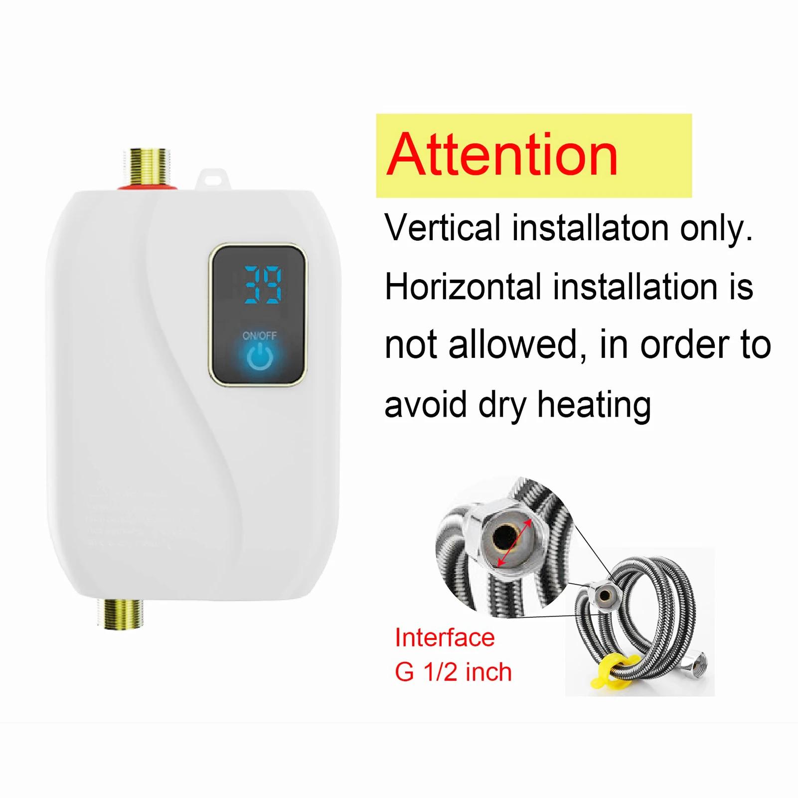 Chauffe-eau instantané 220V 3500W blanc Mini chauffe-eau électrique sans réservoir avec écran LCD po