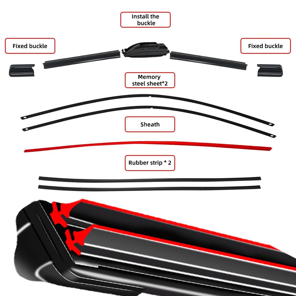 Balais d'essuie-glace de pare-brise de voiture universels, Double couche en caoutchouc souple, sans