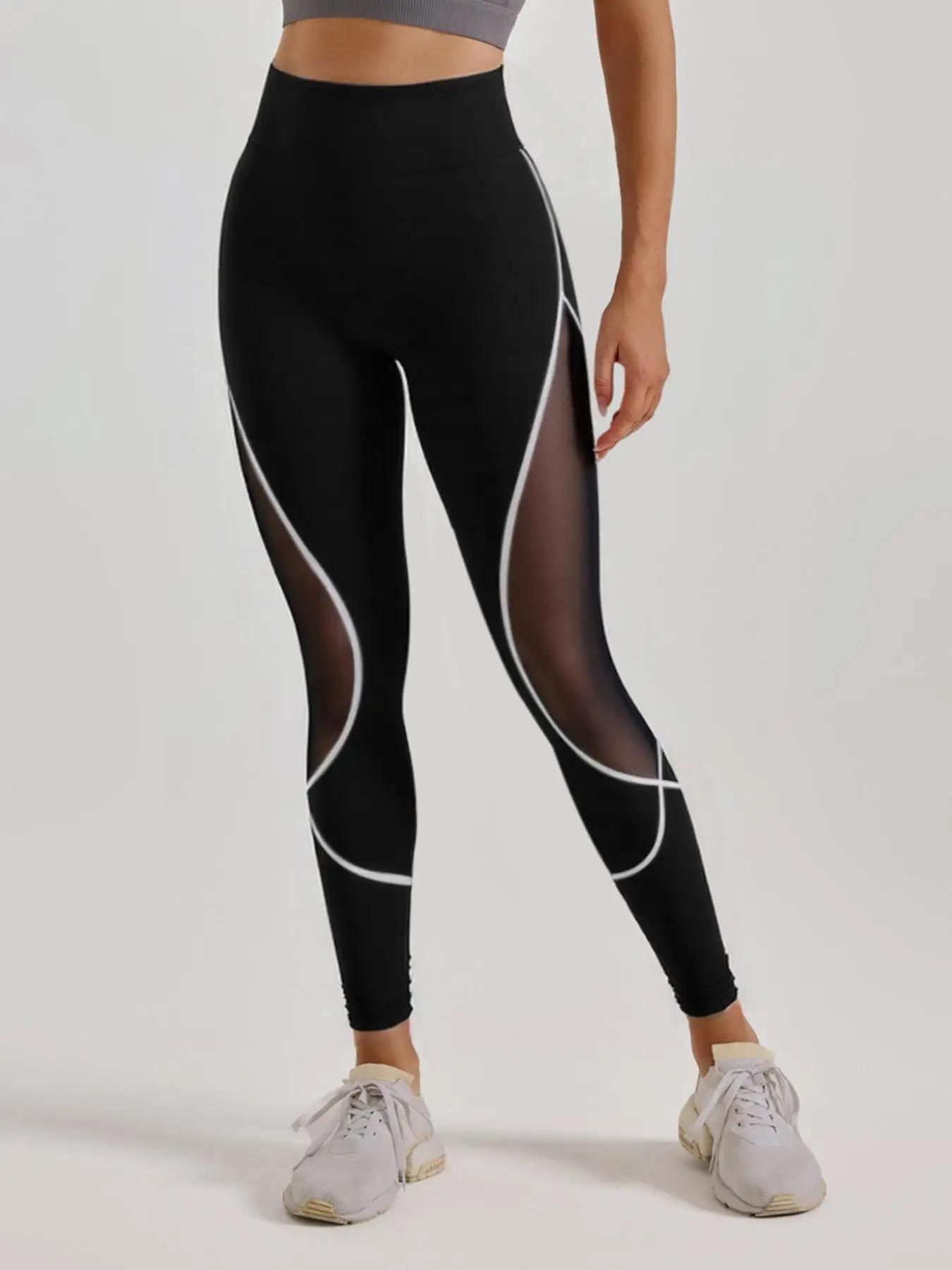 Leggings de sport en maille latérale Patchwork pour femmes, Leggings de Yoga taille haute, vêtements
