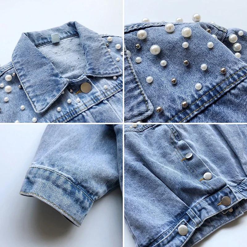 Nouveau printemps automne perle embellissement adolescentes Denim manteau enfants mode coupe-vent en