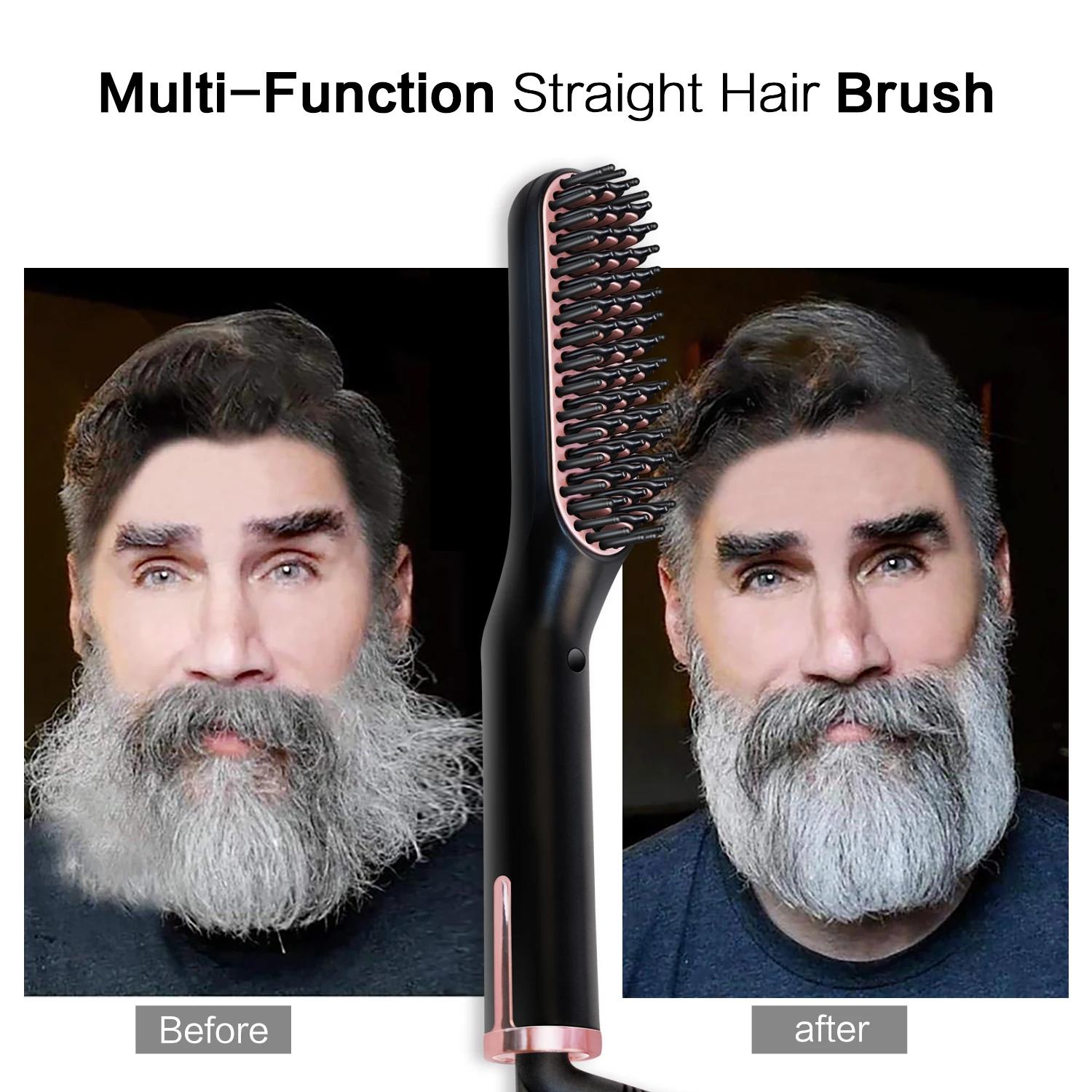 Peigne chauffant pour hommes, lisseur électrique à ions négatifs, brosse à lisser les cheveux, utili