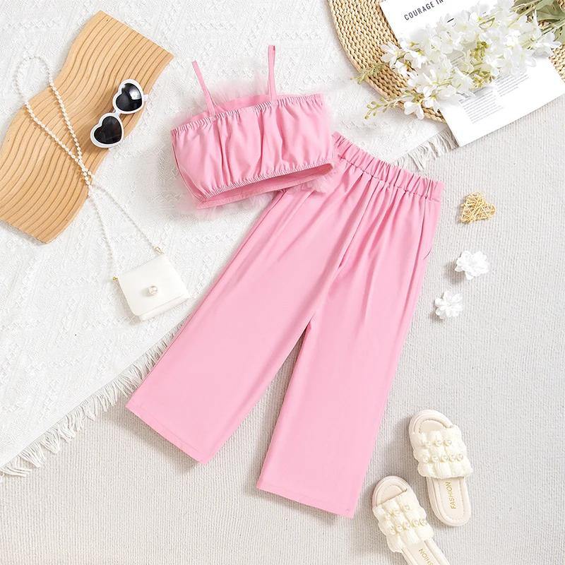 Ensemble de vêtements d'été pour filles, tenue de princesse florale, pantalon à jambes larges, à la