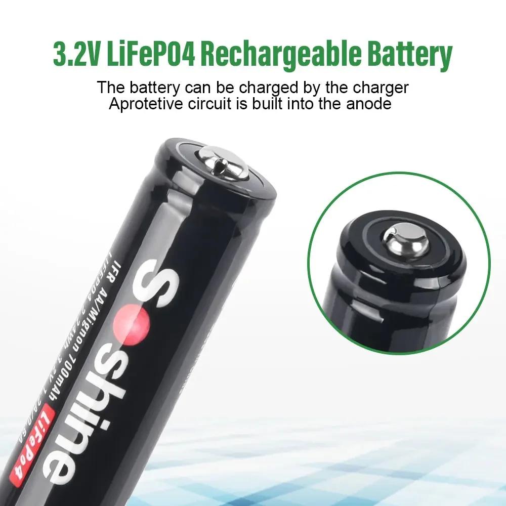 Soshine AA 14500 LiFePO4 batterie 3.2V 700mAh batterie Rechargeable 1000 Cycles temps pour souris sa