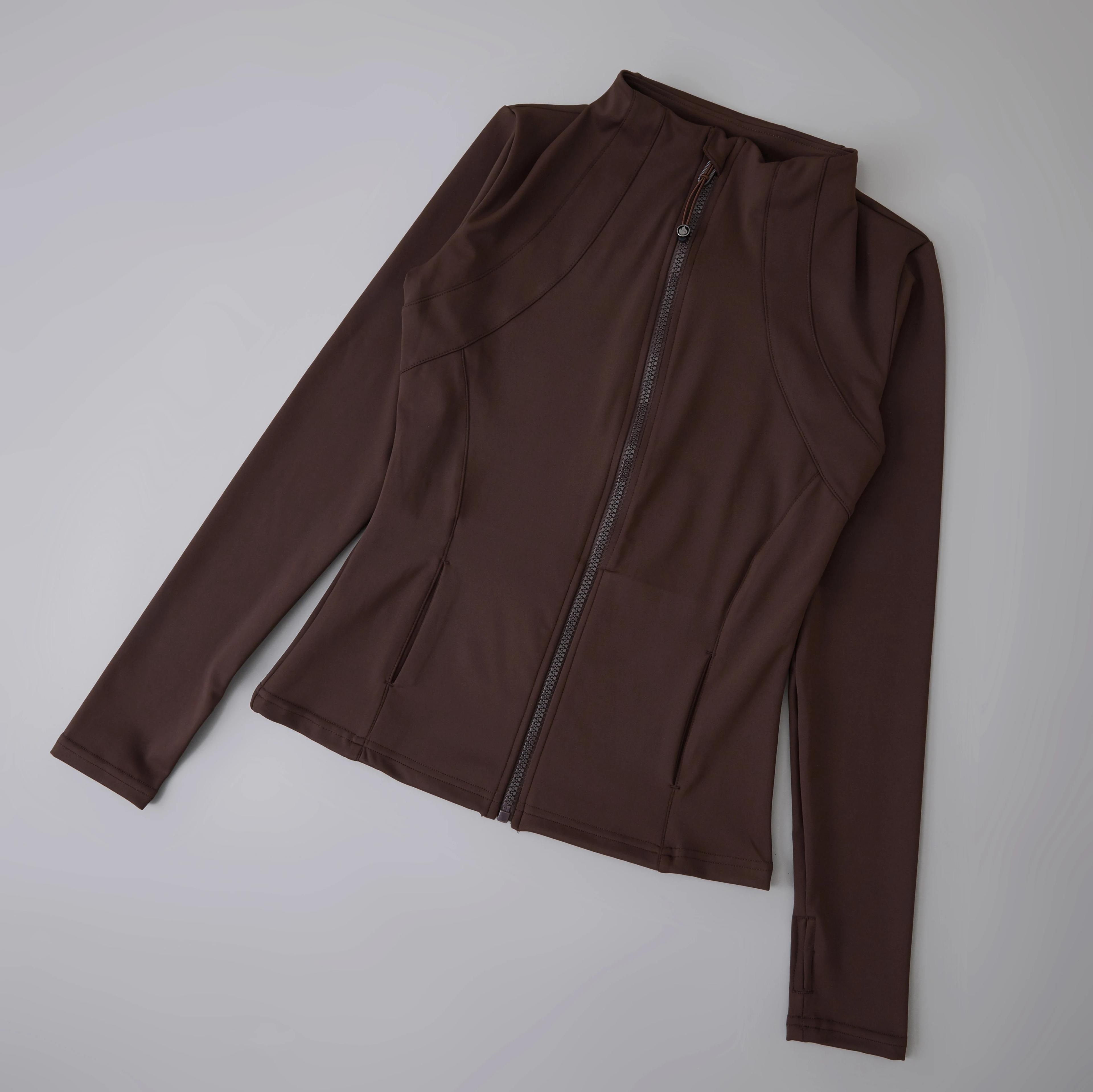 Veste de yoga femme manches longues spandex avec fermeture éclair complète et trou pour pouce