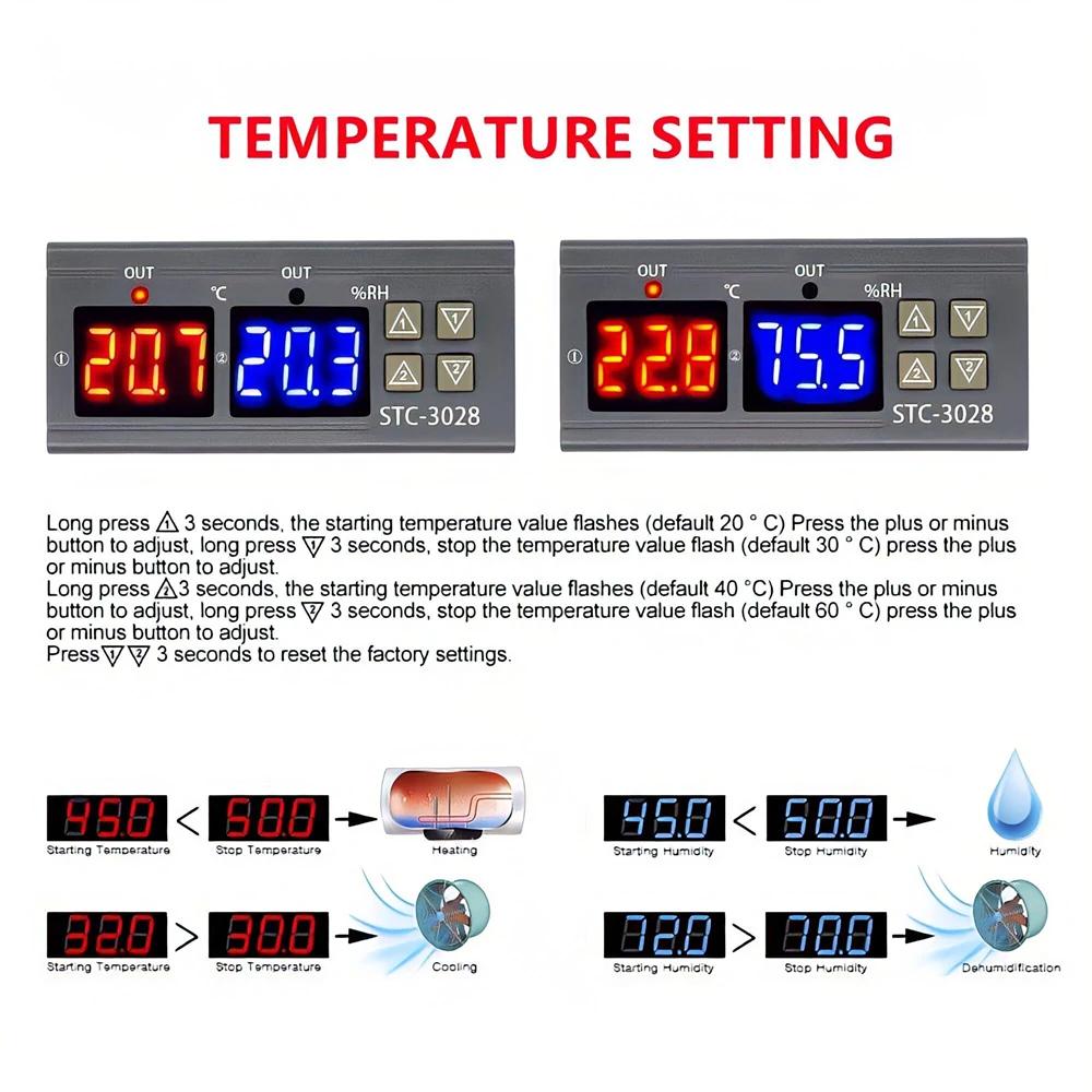 Double Thermostat numérique, contrôle de la température et de l'humidité, thermomètre et hygromètre,