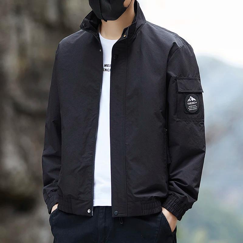Veste cargo décontractée pour homme à col montant, style combinaison de vol, coupe-vent fin pour le