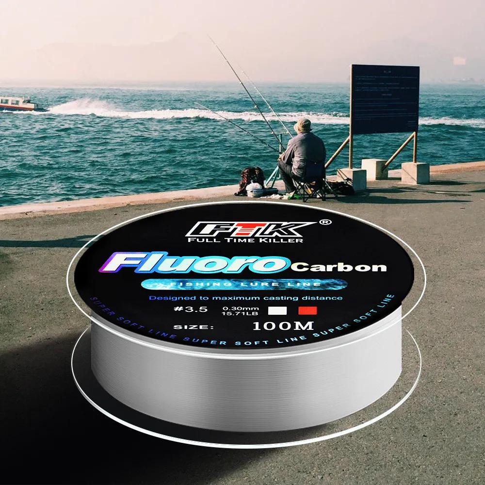 Ligne de pêche avec appâts en fluorocarbone de 100m, pêche à la mouche en fibre de carbone, pêche sa