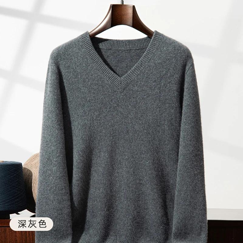 Pull en cachemire épais pour hommes, col en v, pur cachemire, mode, pull en laine, manches longues,