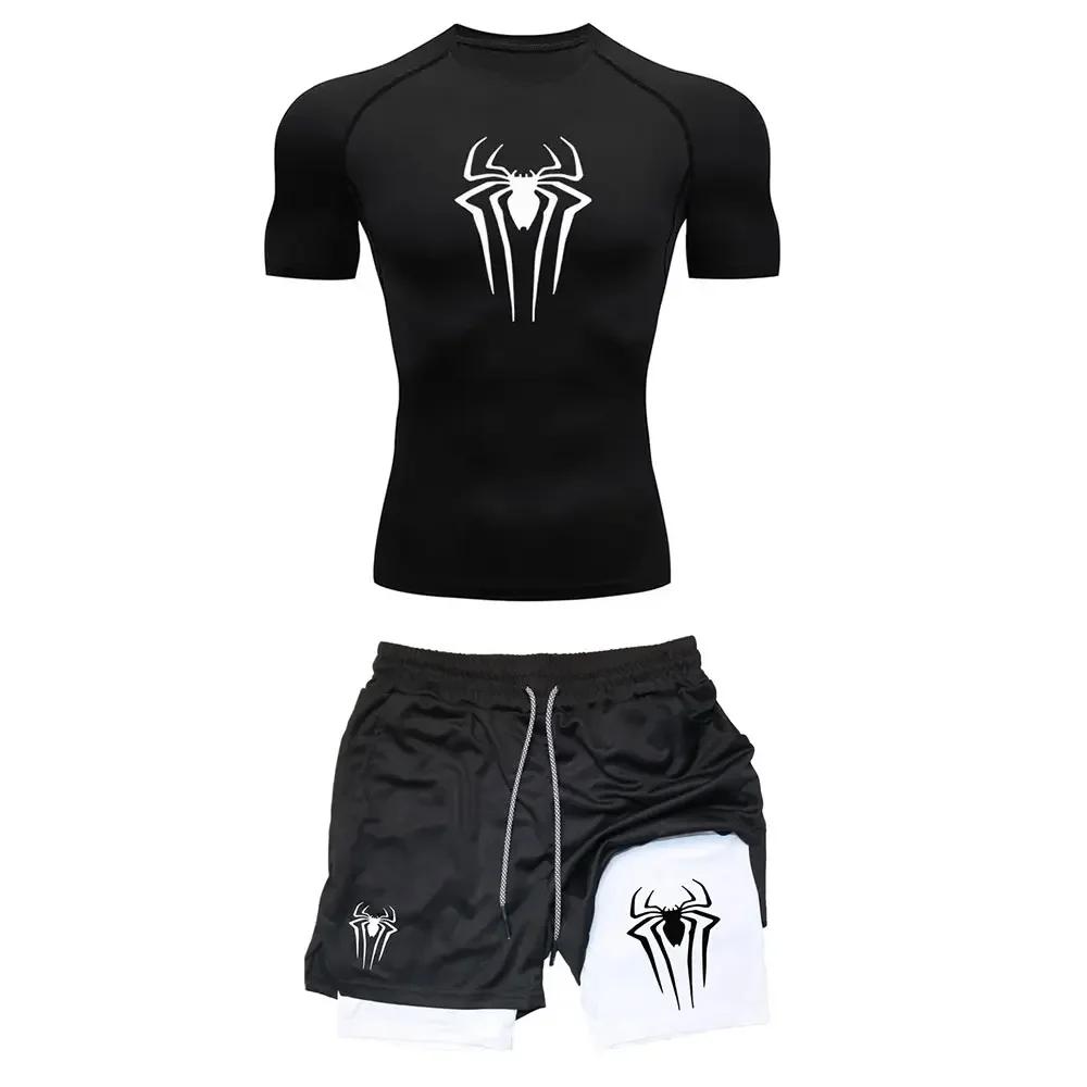 Ensemble compression entraînement homme Y2K - T-shirt gym, short course respirant, rash guard