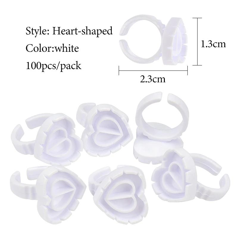 Porte-anneau de colle jetable pour cils, 100 pièces, tasse en plastique en forme de cœur, support de