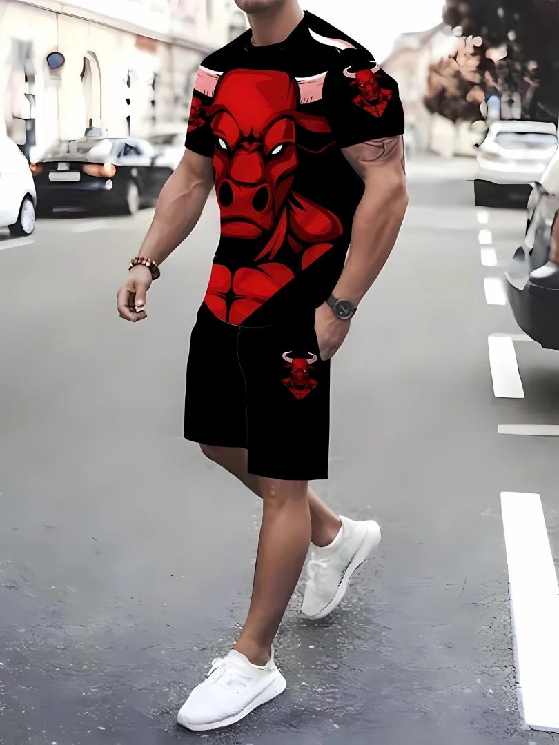 Ensemble short à manches courtes pour hommes, respirant et décontracté, imprimé en 3D, haut de rue u
