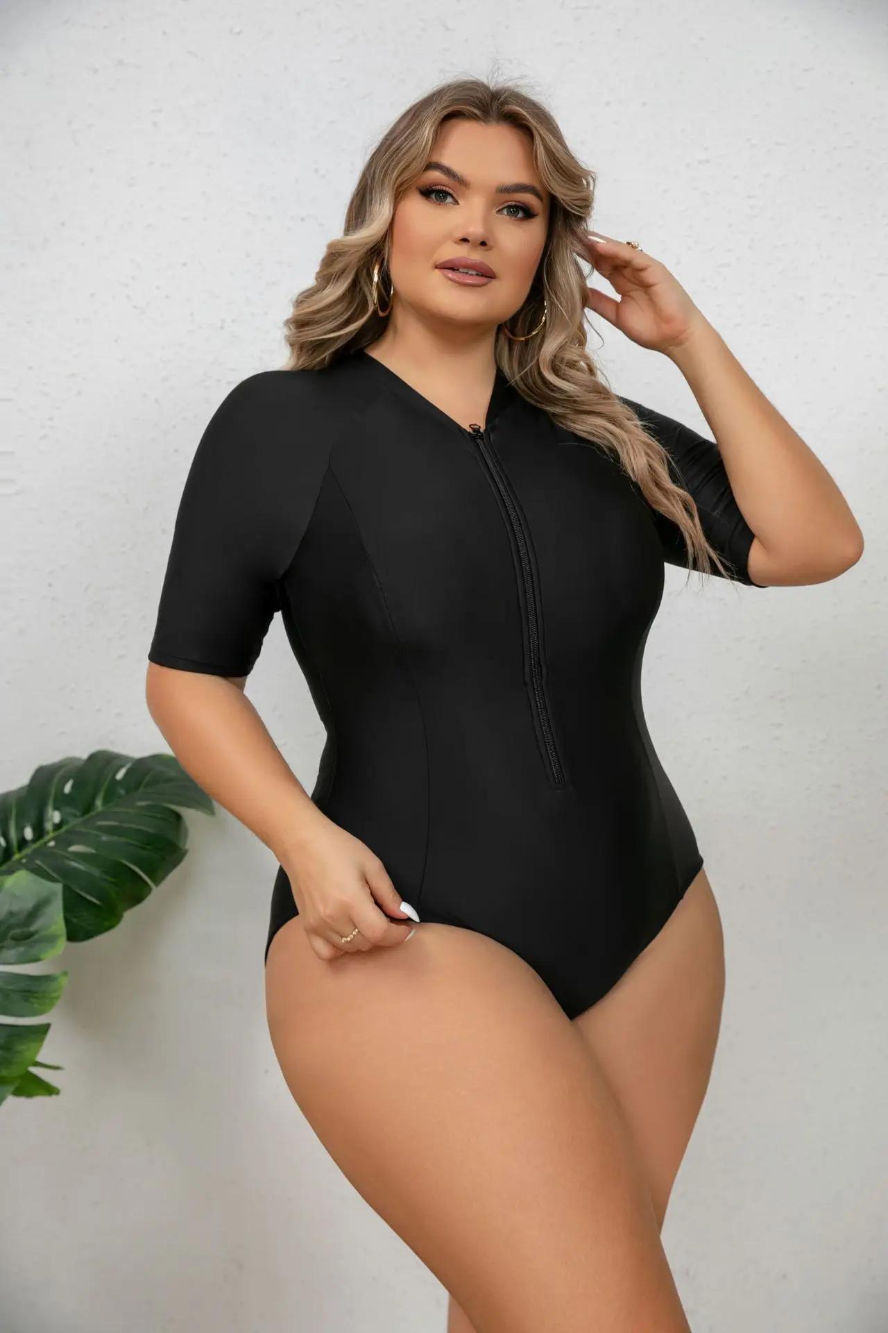 Maillot de bain de surf à manches courtes une pièce maillot de bain pour femmes grande taille Bikini