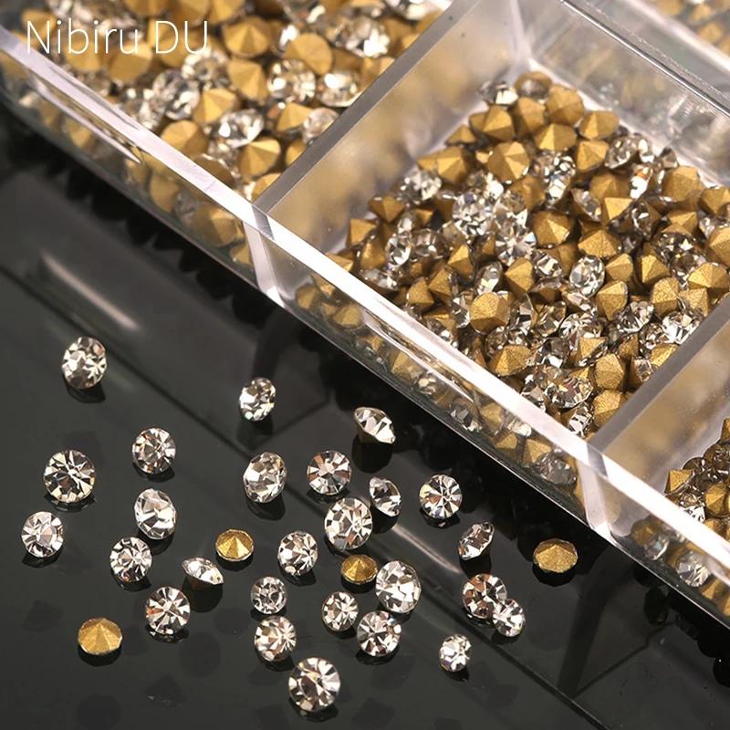 Strass en cristal pour Nail Art, 1000 pièces, verre Super brillant, fond pointu, paillettes, diamant
