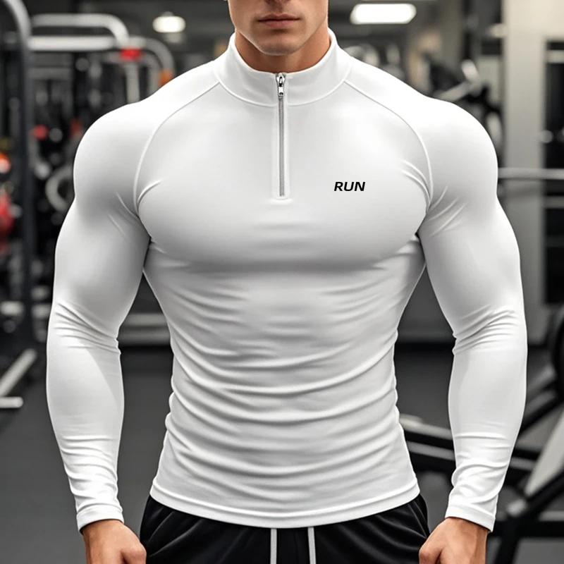 T-shirts de course hommes Compression à manches longues polos de sport entraînement et exercice gymn