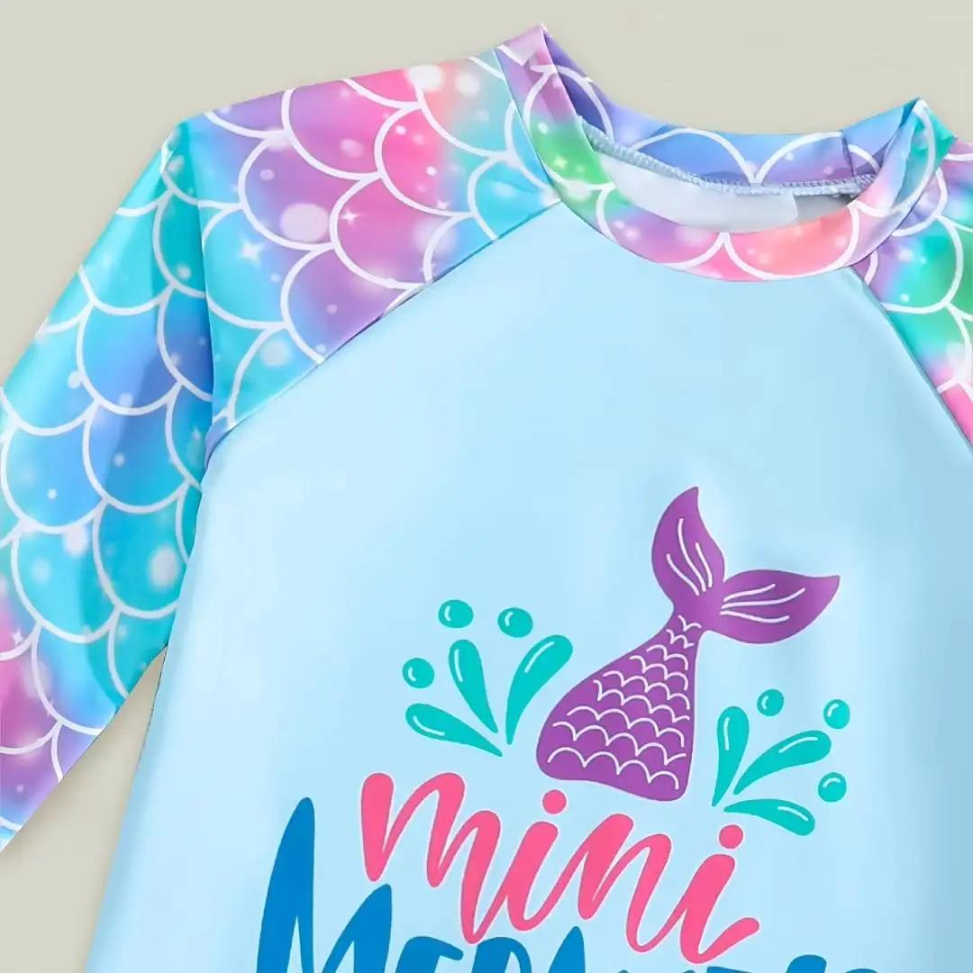 Maillot de bain 2 pièces pour filles, ensemble échelle de sirène, manches longues, Mini imprimé sirè
