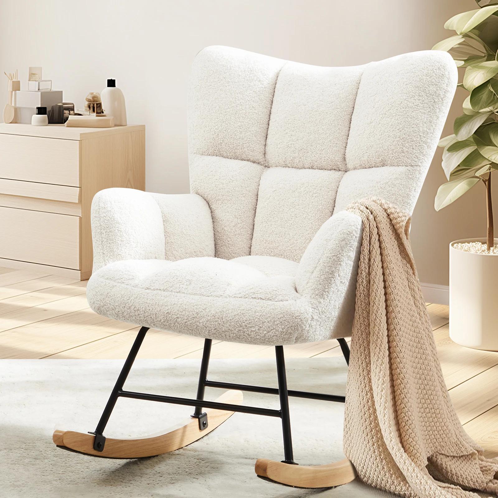 JIan Teddy-Fauteuil à bascule en tissu avec dossier haut, siège rembourré, fauteuil inclinable d'app
