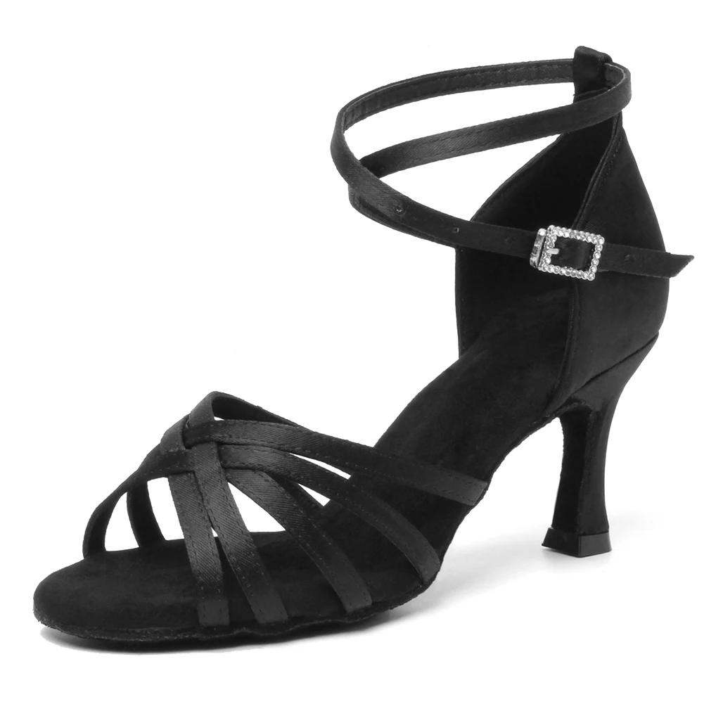 Chaussures de danse latine femme talons hauts - Tango et salon en daim, talons cubains confortables