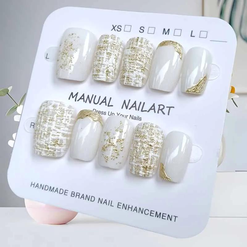 10 pièces fleur dorée oeil de chat lumière luxe Design 3D presse sur les ongles tempérament montrant
