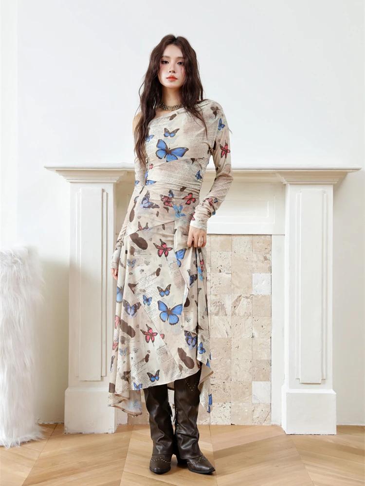 Contest ERART-Robe mi-longue en maille avec lettre papillon pour femme, imprimé Off The Initiated, m