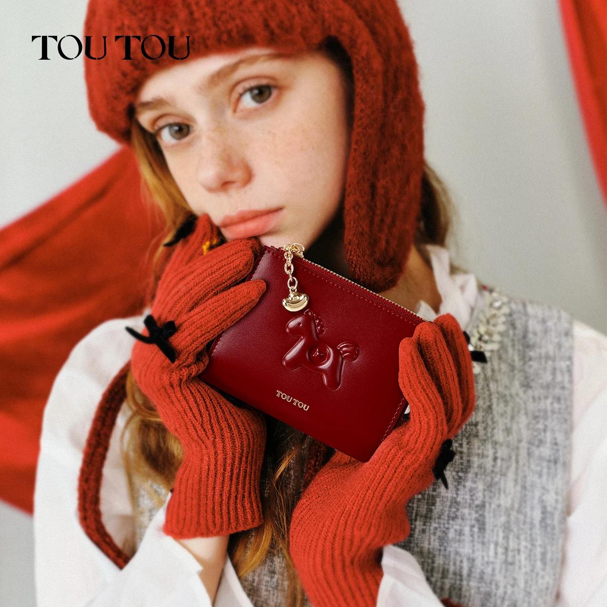 Portefeuille toutou rouge en cuir de vachette, un porte-monnaie léger et compact pour cartes et pièc