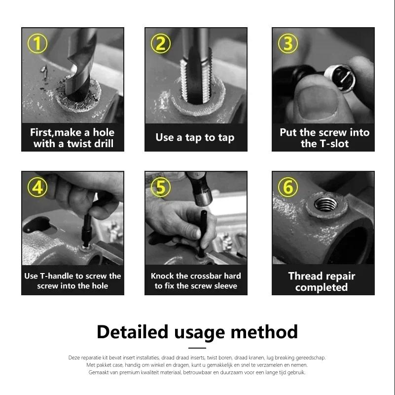 Insert de réparation de filetage UNC UNF Helicoil, outil de bobine Pro de voiture, perceuse à taraud